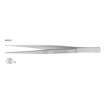 Dissecting Forceps Straight - 1 x 2 Teeth Stainless Steel, 17.5 cm - 7"